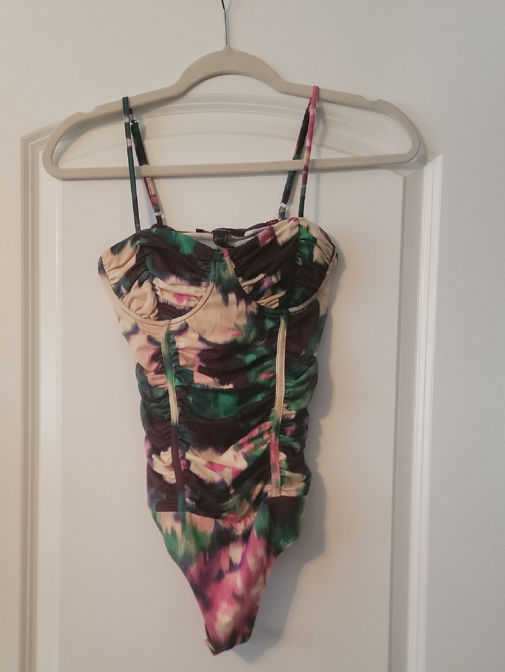 Forever 21 Multicolor Tie-Dye Bodysuit Green, Purple, Pink, Cream